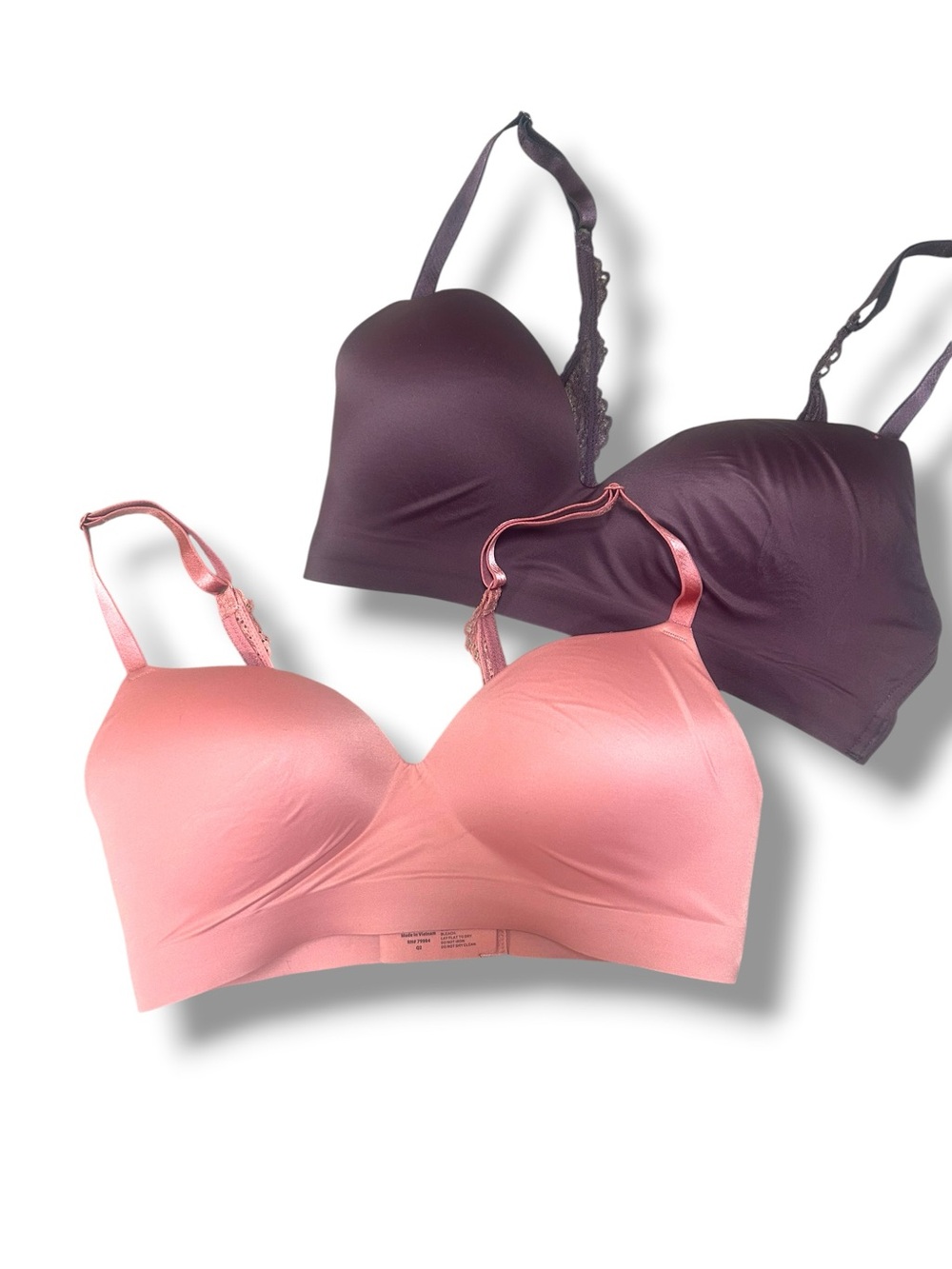 Lot of 2 Soma Luxe Wireless Bra with Lace Back Pink Purple Size 34C